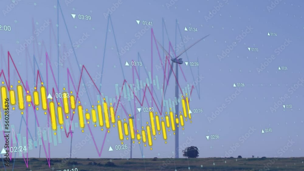 Poster animation of data processing over wind turbine