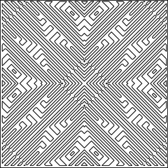 
Stylish texture with figures from lines.
Abstract geometric black and white pattern for web page, textures, card, poster, fabric, textile. Monochrome graphic repeating design. 