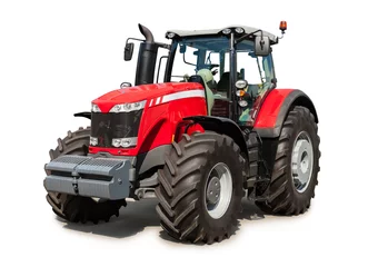 Fotobehang New red tractor isolated over white, with clipping path © Andrey Bandurenko
