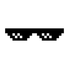 Funny Black Pixelated Sunglasses. Simple Linear Illustration of 8-bit Pixel Boss Glasses. Summer Funny Element - Isolated on White Backdrop