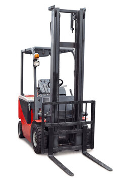 Electric pneumatic forklift isolated on white, with clipping path