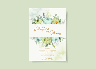 Wedding invitation template set with floral and leaves decoration