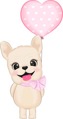 French Bulldog and Heart Balloon