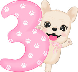 French Bulldog and Number 3