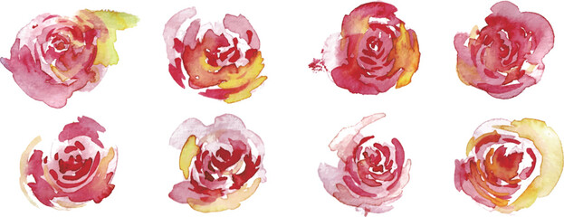 水彩画。水彩タッチの赤い薔薇のベクターイラスト。エレガントな水彩植物イラスト。Watercolor painting. Vector illustration of red roses with watercolor touch. Elegant watercolor botanical illustration.