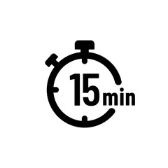 Obraz premium 15 minutes timer or 15 minutes stopwatch icon vector on white background. 15 minutes timer, stopwatch or countdown icon. Time measure. Chronometr icon. Best 15 minutes icon vector.