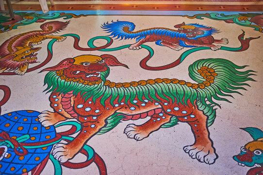 Foo Dogs On The Floor Of Pung Thao Kong Shrine, On May 3 In Chiang Mai, Thailand