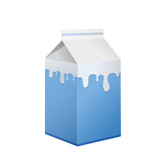 Karton na mleko. Kartonowe opakowanie w niebieskim kolorze z nadrukiem płynącego płynu. Wzór pudełka do wykorzystania w wizualizacji projektu.
