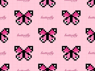 Butterfly cartoon character seamless pattern on pink background