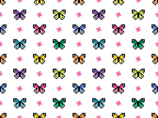 Fototapeta na wymiar Butterfly cartoon character seamless pattern on white background