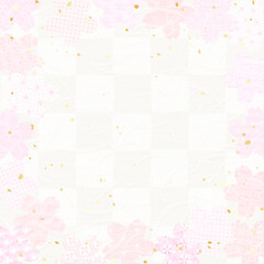 いろいろな模様の桜をあしらった和紙風背景イラスト