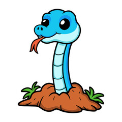 Cute blue snake viper cartoon out from hole