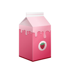Karton na mleko truskawkowe. Kartonowe opakowanie w różowym kolorze z nadrukiem truskawki. Wzór pudełka do wykorzystania w wizualizacji projektu. - obrazy, fototapety, plakaty