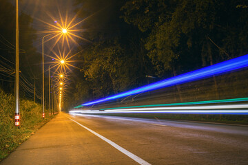 long night street with modern LED street lights