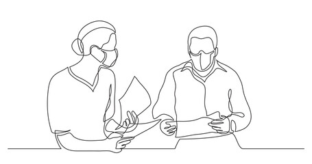 adult man and woman having conversation togetherwearing face mask - PNG image with transparent background