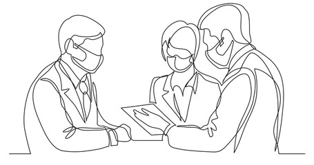 business persons discussing working contract wearing face mask - PNG image with transparent background