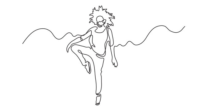 continuous line drawing dancing woman wearing face mask - PNG image with transparent background