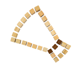 メガホンの形に並べたウッドキューブのフレーム