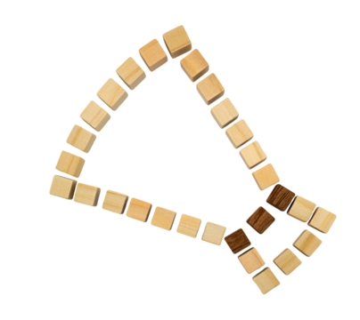 メガホンの形に並べたウッドキューブのフレーム