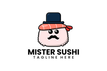 Flat modern template mister sushi logo concept vector illustration