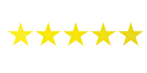 Five stars rating icon. Five stars customer product rating. Vector illustration. Premium quality. Golden stars
