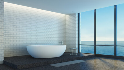 Naklejka na ściany i meble Moderm luxury bathroom sea view - 3D rendering