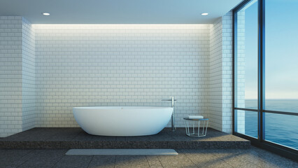 Fototapeta na wymiar Moderm luxury bathroom sea view - 3D rendering