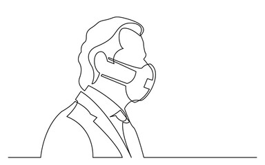 profile portrait of businessman in tie and suit wearing face mask - PNG image with transparent background