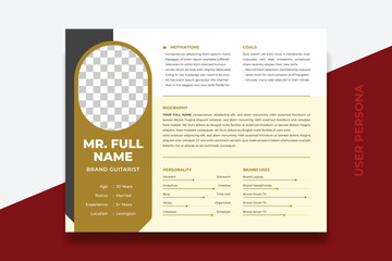 User Persona Document Template Vector Illustration. Examples of User Personas template. Persona Document. Persona Template for UI UX designer. User Persona vector horizontal template with double color