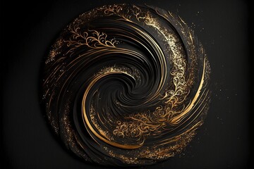 Swirling Rough Black Charcoal With Gold Paint - Generated AI