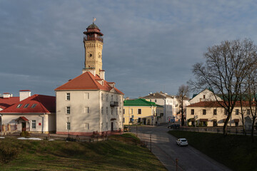 View of the Fire tower on Zamkova Street on a sunny day, Grodno, Belarus
