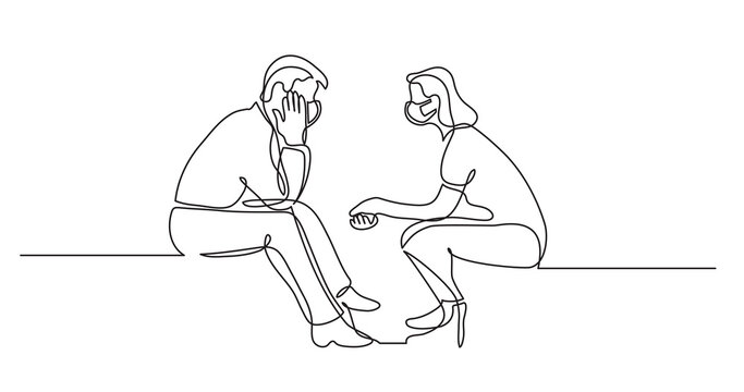 young man and woman talking having conversation wearing face mask - PNG image with transparent background