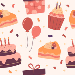 Flat design of birthday collection seamless pattern background vector stock
