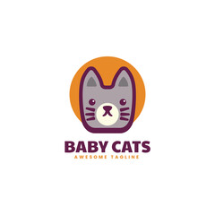 Fototapeta na wymiar Vector Logo Illustration Baby Cats Simple Mascot Style.