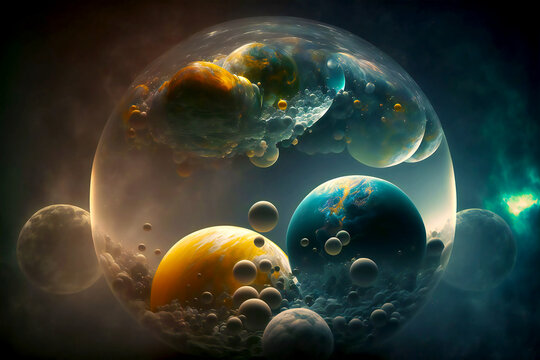 Multiverse, universe, multidimensional world, parallel world, digital illustration, generation by AI
