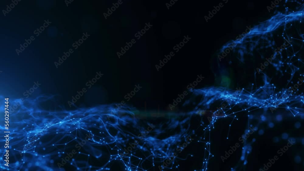 Poster blue wave abstract background digital line and dots connect, technology network connections backgrou