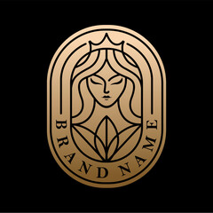 lotus flower queen beauty logo design vector