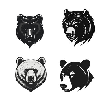 black white Grizzly bear Logo or polar bear head face silhouette logo