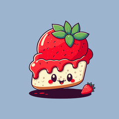 cute strawberry Cake logo Mascot Flat vector dessert design