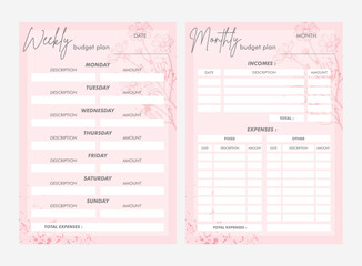 Obraz premium Beautiful budget planner template. Minimalist planners. daily, weekly, monthly planner template. bullet journal. 