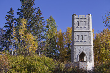 Fototapeta na wymiar A Stone Tower in the Autumn