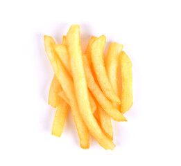 Fototapeta na wymiar French fries isolated on white background. Top view
