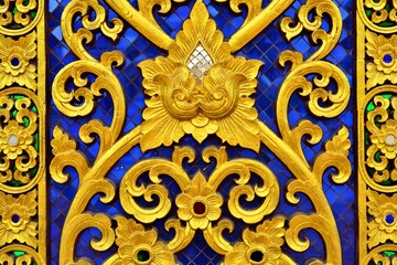 Thai art craft around Wat Ban Den buddhist sanctuary wall, Chiangmai Thailand 