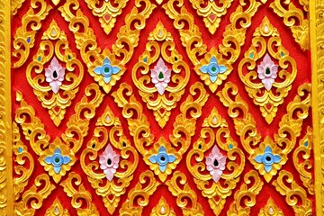 Thai art craft around Wat Ban Den buddhist sanctuary wall, Chiangmai Thailand 