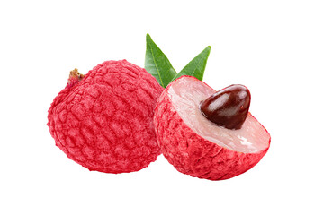 Lychee with leaves isolated on transparent png