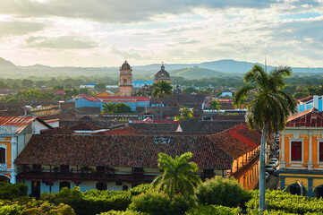 Beautiful view of city of Granada, Nicaragua with The Iglesia de La Merced Church with it's famous...