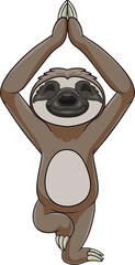 Cute sloth cartoon in yoga pose tree