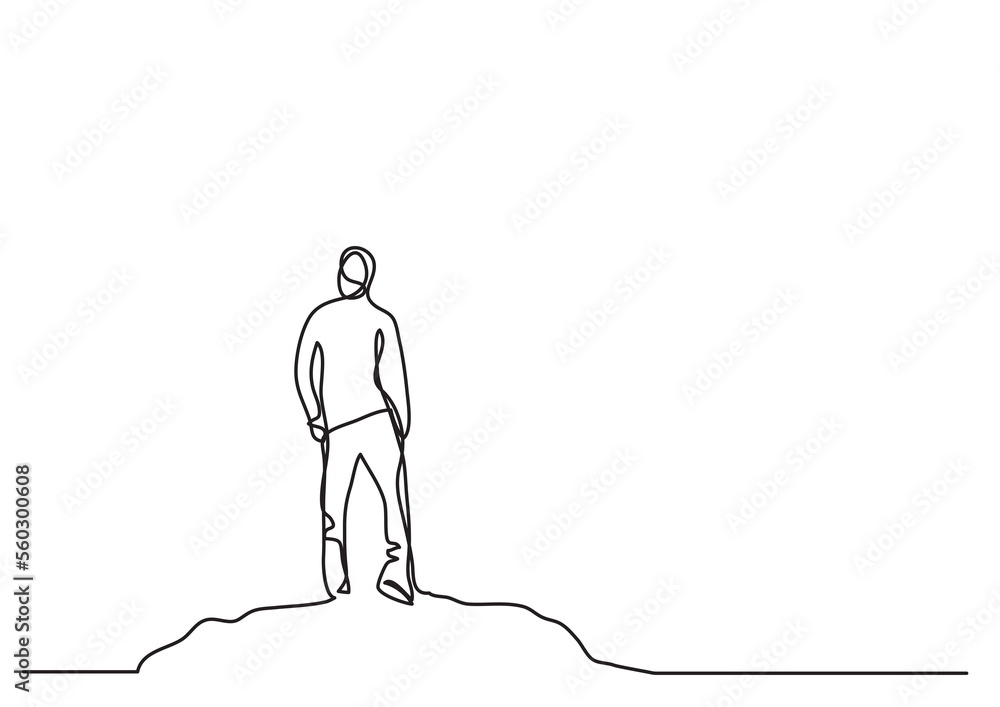 Poster continuous line drawing man on the mountain - png image with transparent background