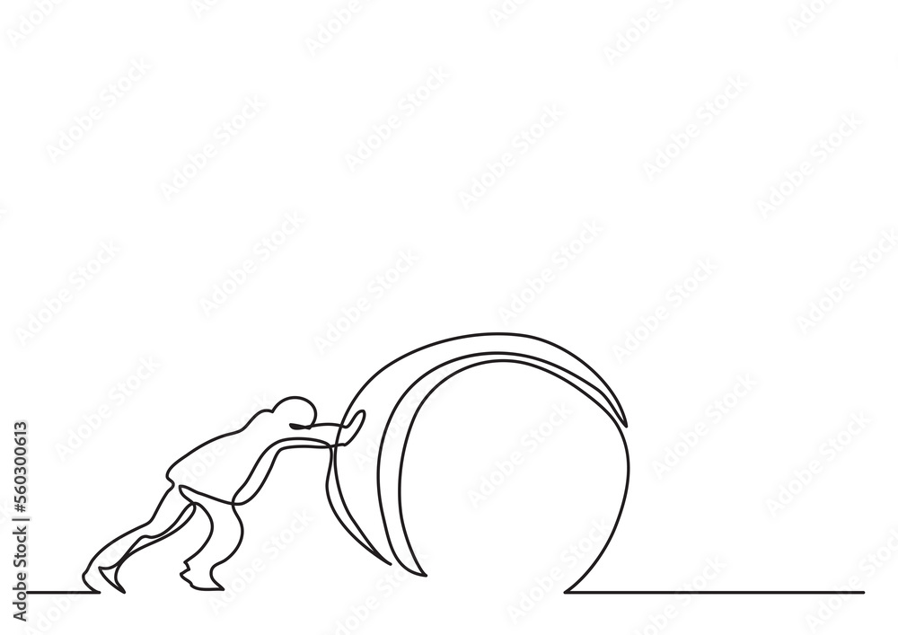 Poster continuous line drawing man pushing weight - png image with transparent background