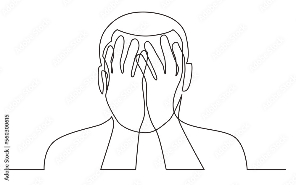 Poster continuous line drawing man suffering from depression - png image with transparent background